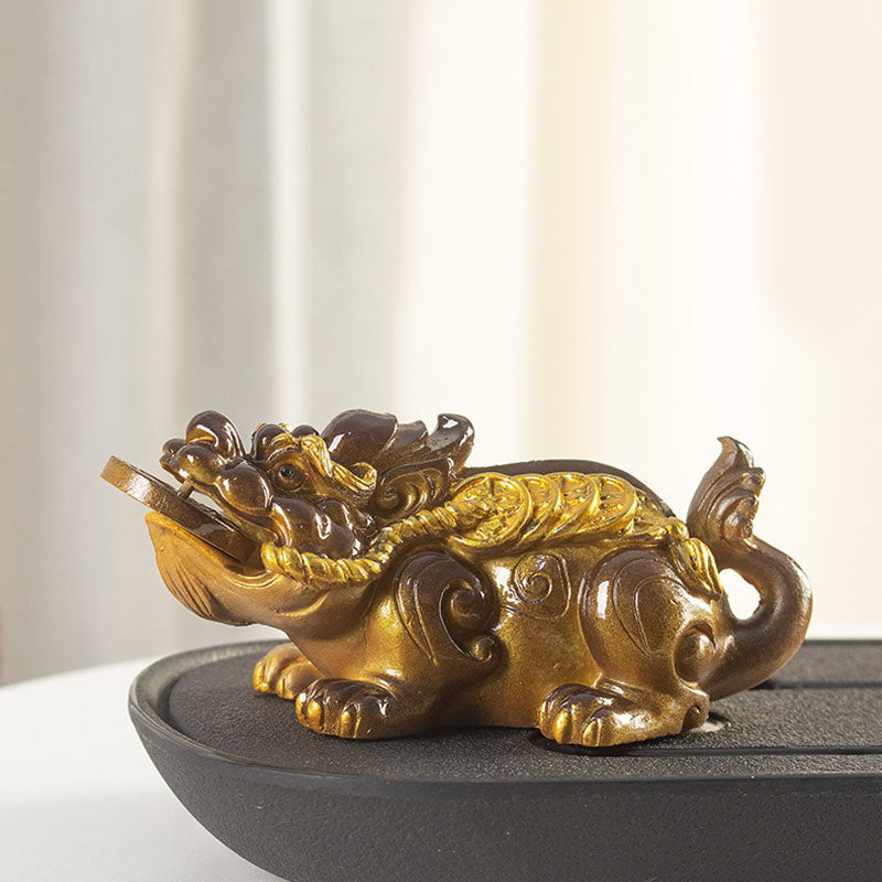Buddha Stones色が変わる小さな貔貅 銅貨 樹脂製 ティーペット 富の家の置物 装飾