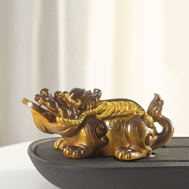 Buddha Stones色が変わる小さな貔貅 銅貨 樹脂製 ティーペット 富の家の置物 装飾