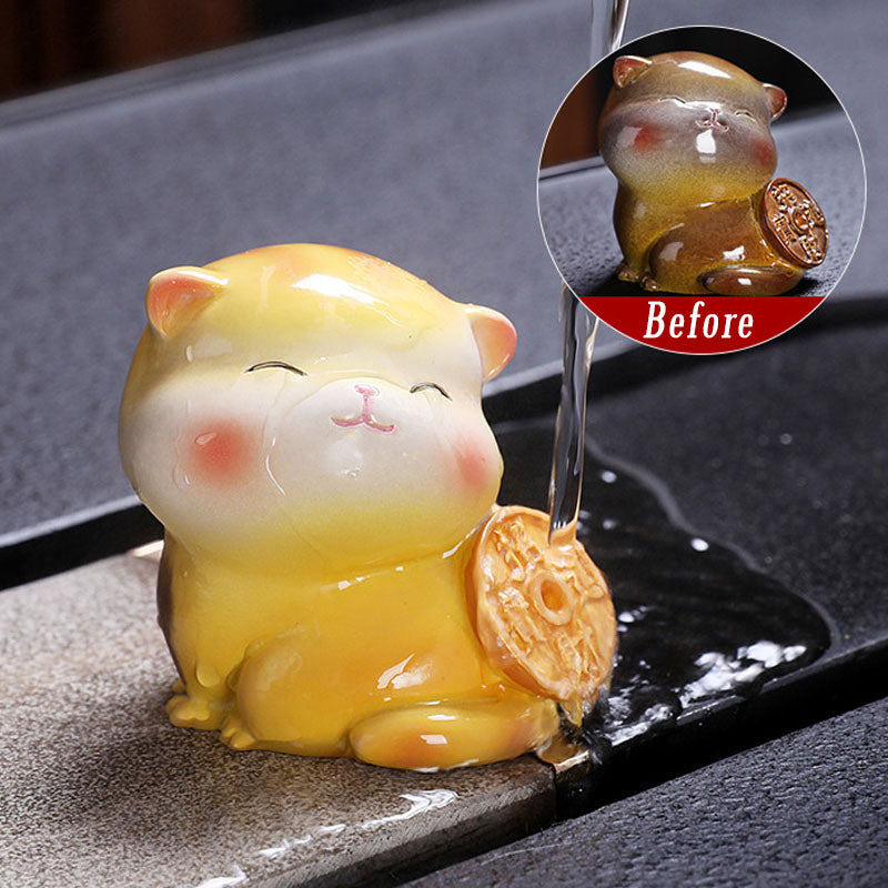 Buddha Stones色が変わる かわいい ミニ猫 樹脂 ティーペット 富 家 置物 装飾 - 黄色い猫 - 5.8×5×5.4cm - image 8