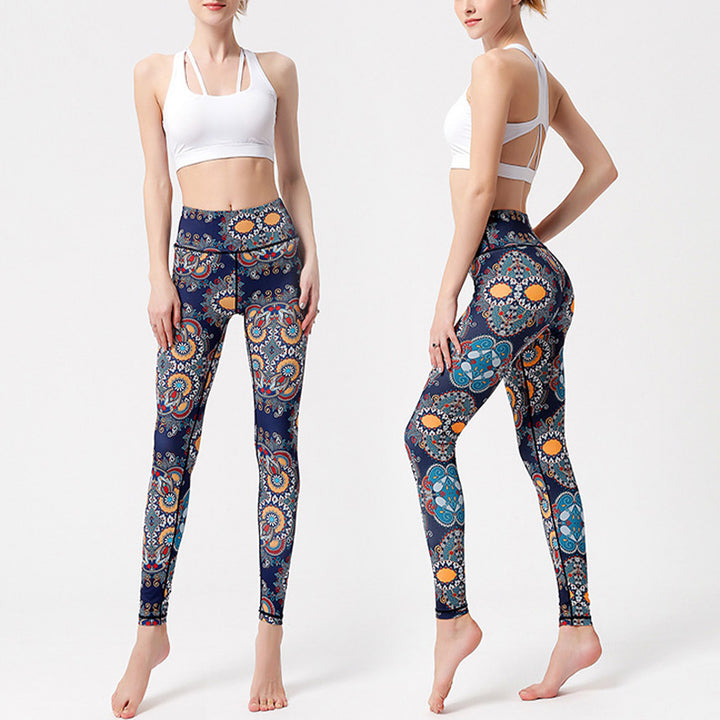 Buddha Stones、花、葉、鳥のプリントパンツ スポーツ フィットネス ヨガ ダンス レギンス レディース ヨガパンツ - image 2