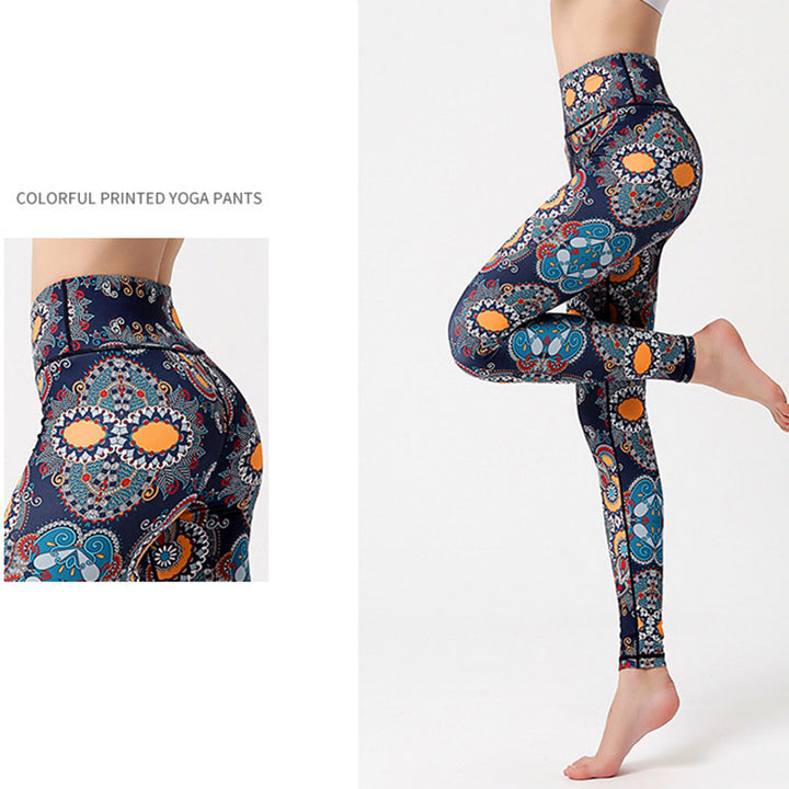 Buddha Stones、花、葉、鳥のプリントパンツ スポーツ フィットネス ヨガ ダンス レギンス レディース ヨガパンツ - image 3