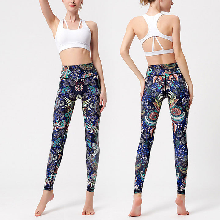 Buddha Stones、花、葉、鳥のプリントパンツ スポーツ フィットネス ヨガ ダンス レギンス レディース ヨガパンツ - image 7
