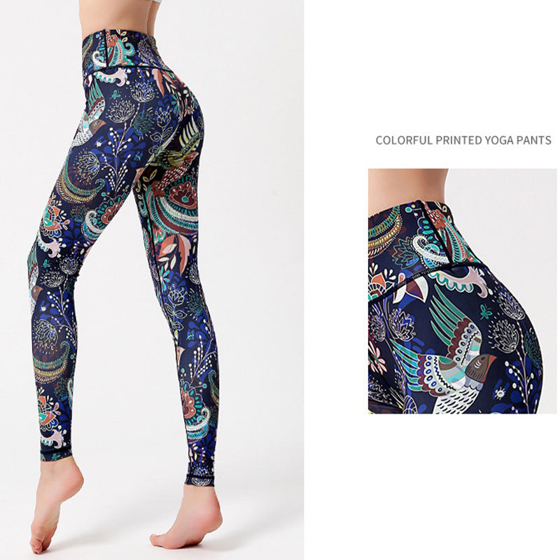 Buddha Stones、花、葉、鳥のプリントパンツ スポーツ フィットネス ヨガ ダンス レギンス レディース ヨガパンツ - image 8