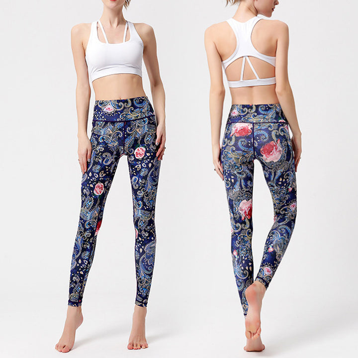 Buddha Stones、花、葉、鳥のプリントパンツ スポーツ フィットネス ヨガ ダンス レギンス レディース ヨガパンツ - image 11