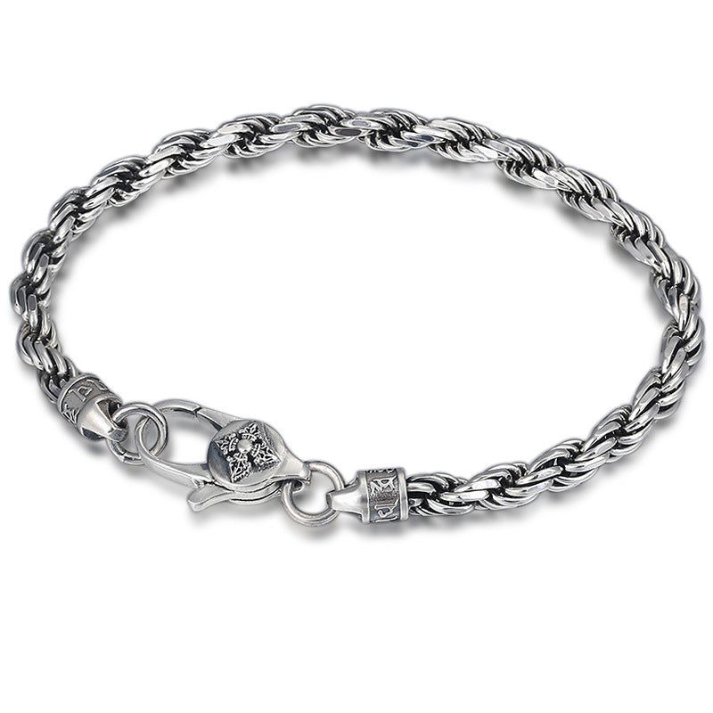 Buddha Stones925 スターリングシルバー チベットオーム・マニ・パドメ・フムダブルドルジェ ヴァジュラ ツイストデザイン 平和と愛のブレスレット