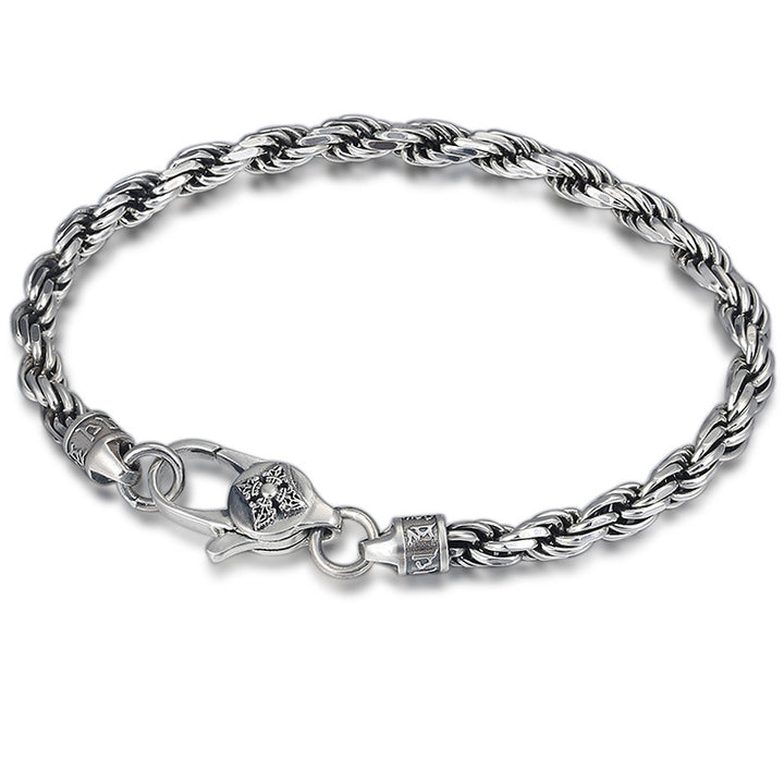 Buddha Stones925 スターリングシルバー チベットオーム・マニ・パドメ・フムダブルドルジェ ヴァジュラ ツイストデザイン 平和と愛のブレスレット