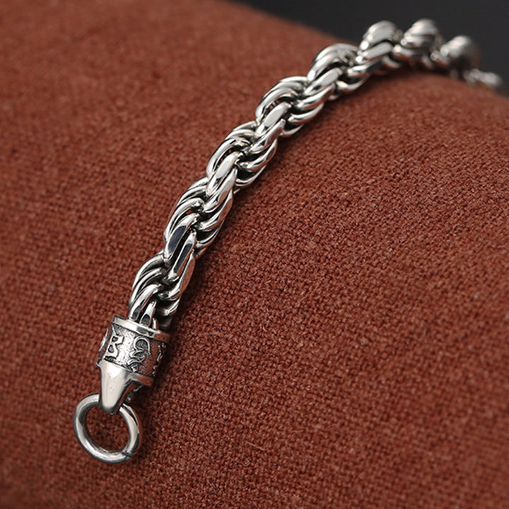 Buddha Stones925 スターリングシルバー チベットオーム・マニ・パドメ・フムダブルドルジェ ヴァジュラ ツイストデザイン 平和と愛のブレスレット