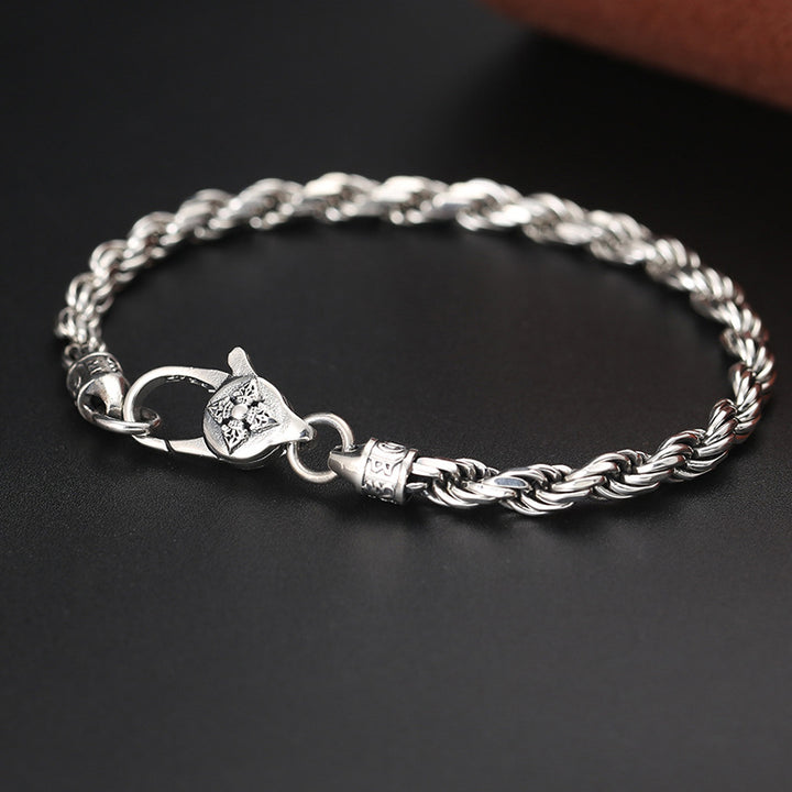 Buddha Stones925 スターリングシルバー チベットオーム・マニ・パドメ・フムダブルドルジェ ヴァジュラ ツイストデザイン 平和と愛のブレスレット