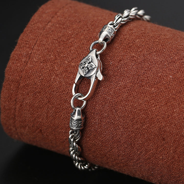 Buddha Stones925 スターリングシルバー チベットオーム・マニ・パドメ・フムダブルドルジェ ヴァジュラ ツイストデザイン 平和と愛のブレスレット