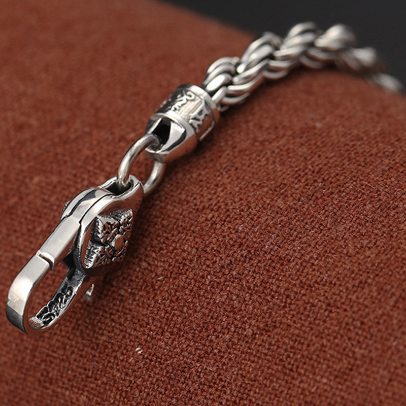 Buddha Stones925 スターリングシルバー チベットオーム・マニ・パドメ・フムダブルドルジェ ヴァジュラ ツイストデザイン 平和と愛のブレスレット