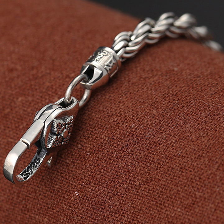 Buddha Stones925 スターリングシルバー チベットオーム・マニ・パドメ・フムダブルドルジェ ヴァジュラ ツイストデザイン 平和と愛のブレスレット
