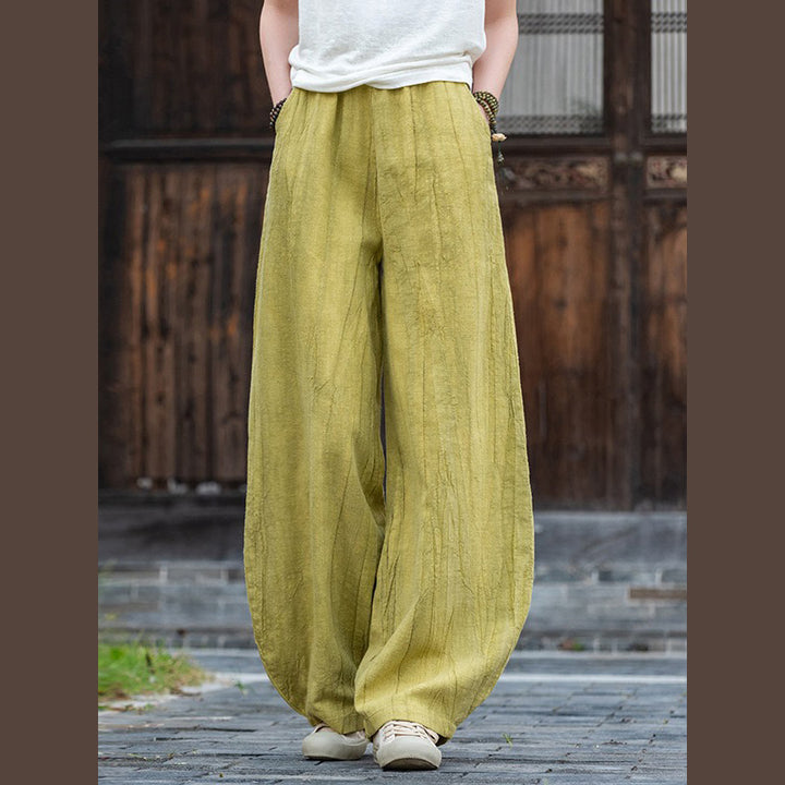 Buddha Stonesラミーコットンリネンパンツ タイダイデザイン ゆったり 禅ヨガ レディースパンツ ポケット付き - イエローグリーン(レギュラースタイル) - US8-10、 UK/AU12-14、 EU40-42 (L)  - image 26