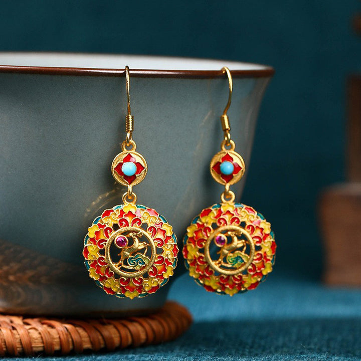 Buddha Stones24Kゴールドメッキ 敦煌カラー エルク銅 バランスドロップイヤリング