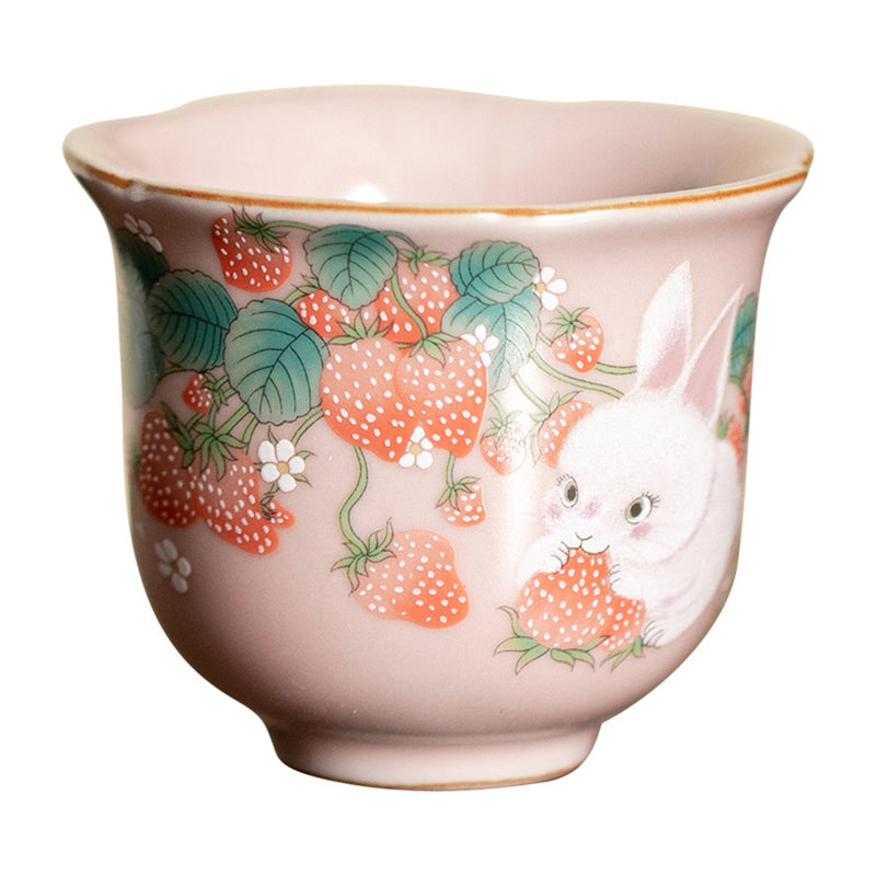 Buddha Stonesかわいいイチゴウサギの花 陶器ティーカップ カンフーティーカップ 55ml