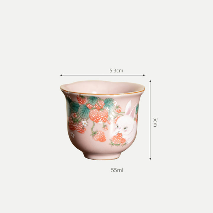 Buddha Stonesかわいいイチゴウサギの花 陶器ティーカップ カンフーティーカップ 55ml