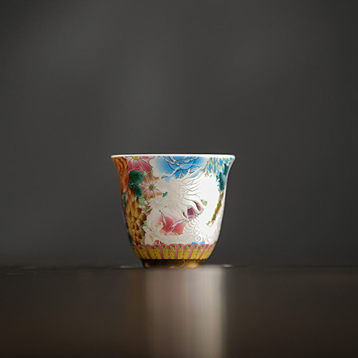 Buddha Stones龍鳳凰花陶器ティーカップカンフーティーカップ50ml