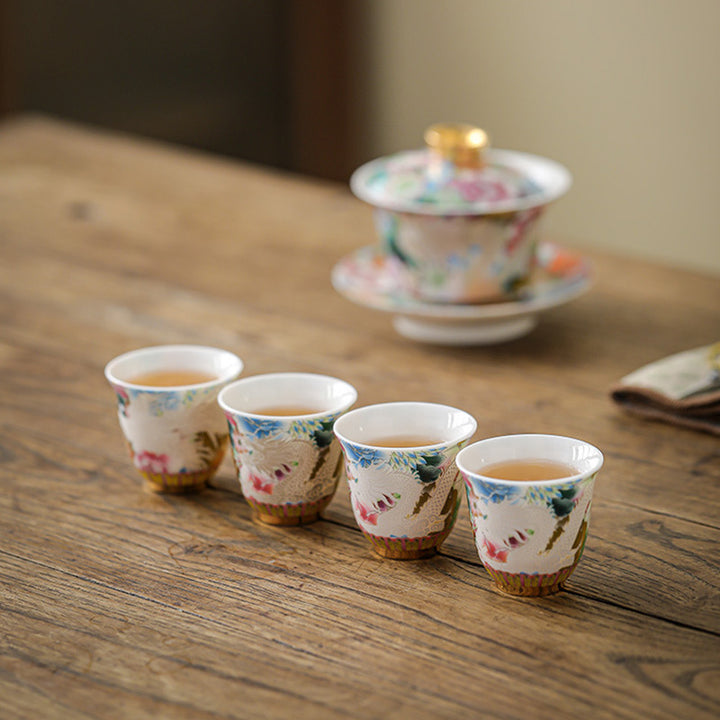 Buddha Stones龍鳳凰花陶器ティーカップカンフーティーカップ50ml