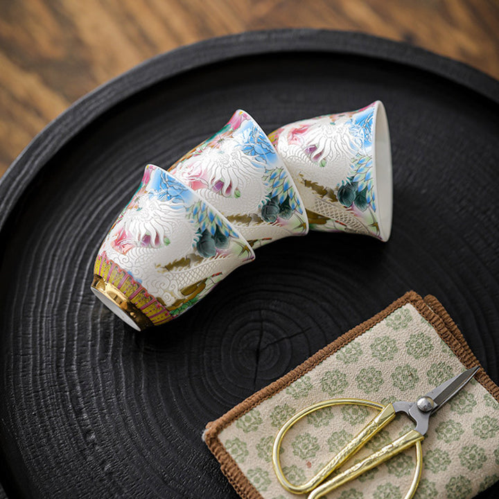 Buddha Stones龍鳳凰花陶器ティーカップカンフーティーカップ50ml