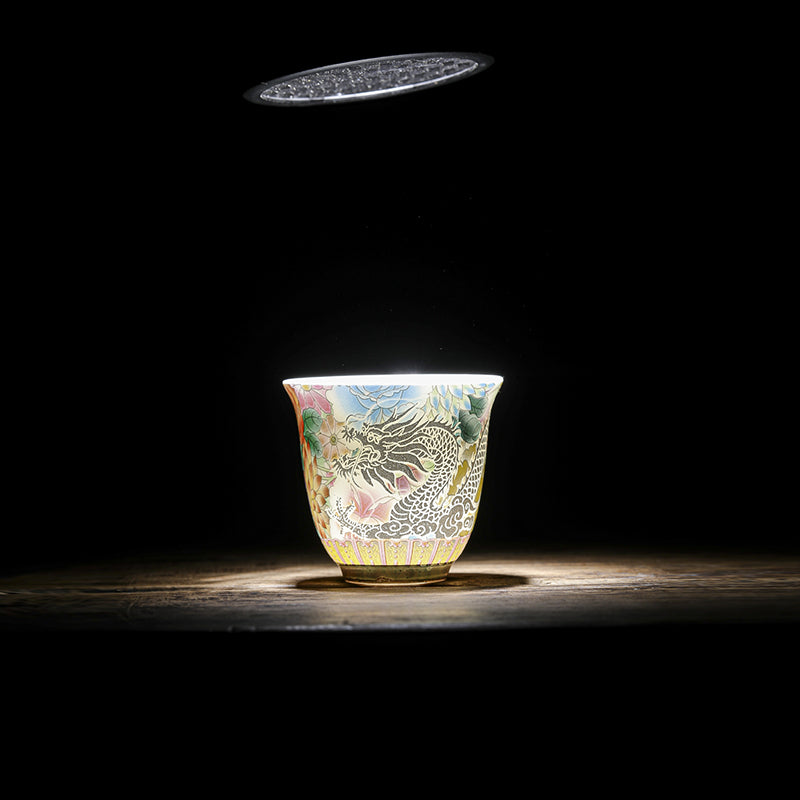 Buddha Stones龍鳳凰花陶器ティーカップカンフーティーカップ50ml