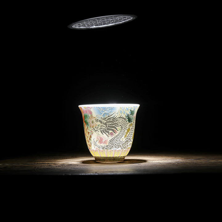 Buddha Stones龍鳳凰花陶器ティーカップカンフーティーカップ50ml