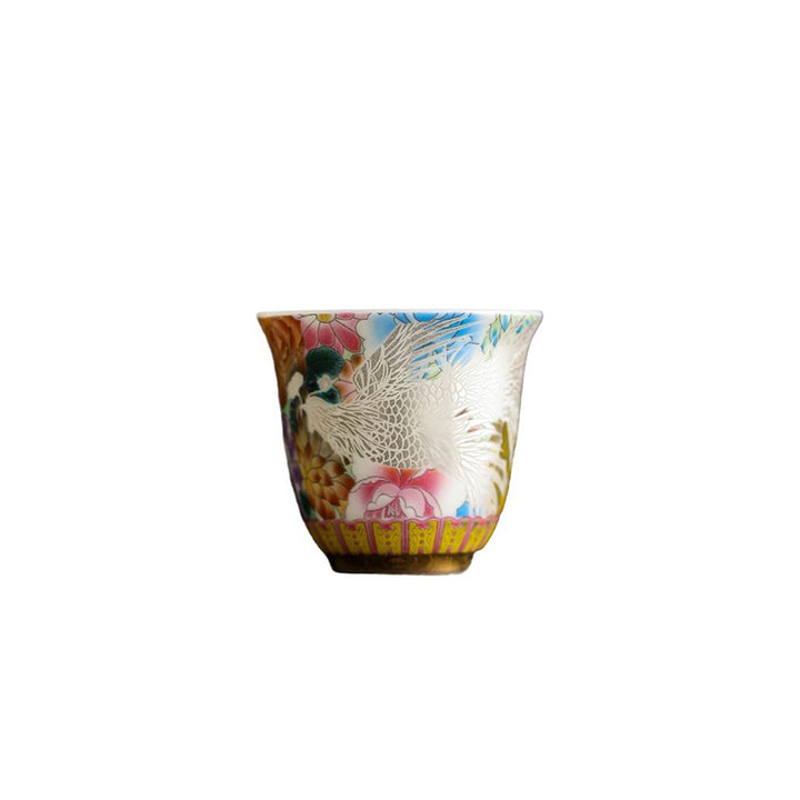 Buddha Stones龍鳳凰花陶器ティーカップカンフーティーカップ50ml