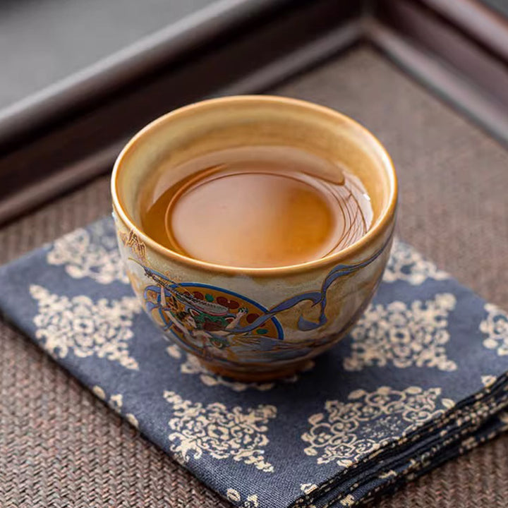 Buddha Stones敦煌 フライング アプサラス セラミック Gaiwan Sancai ティーカップ カンフー ティーカップ 蓋付き