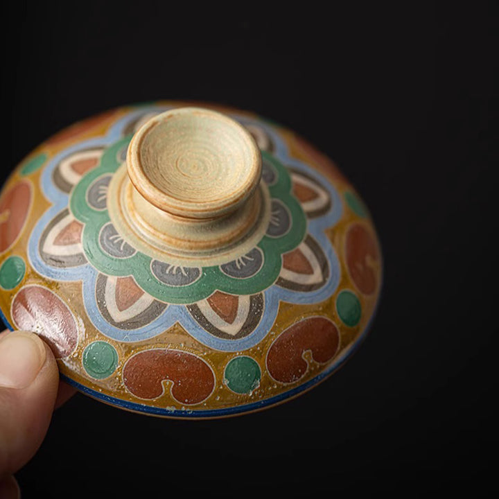 Buddha Stones敦煌 フライング アプサラス セラミック Gaiwan Sancai ティーカップ カンフー ティーカップ 蓋付き