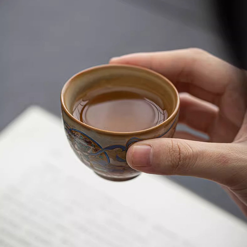 Buddha Stones敦煌 フライング アプサラス セラミック Gaiwan Sancai ティーカップ カンフー ティーカップ 蓋付き