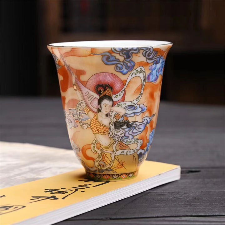 Buddha Stones敦煌 カラー フライング アプサラス ティーカップ カンフー ティーカップ