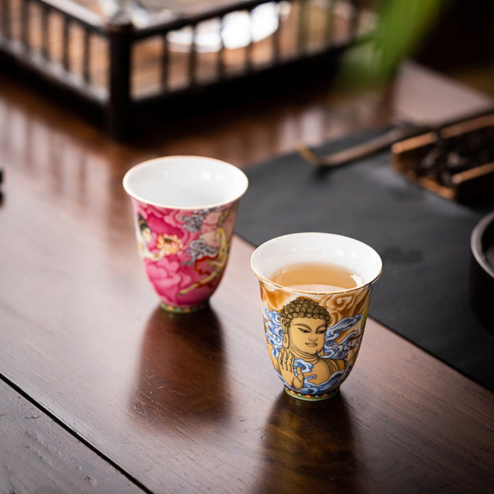 Buddha Stones敦煌 カラー フライング アプサラス ティーカップ カンフー ティーカップ