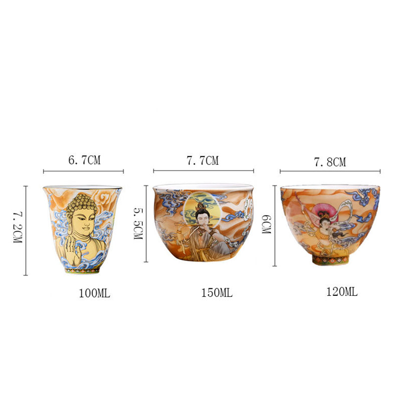 Buddha Stones敦煌 カラー フライング アプサラス ティーカップ カンフー ティーカップ