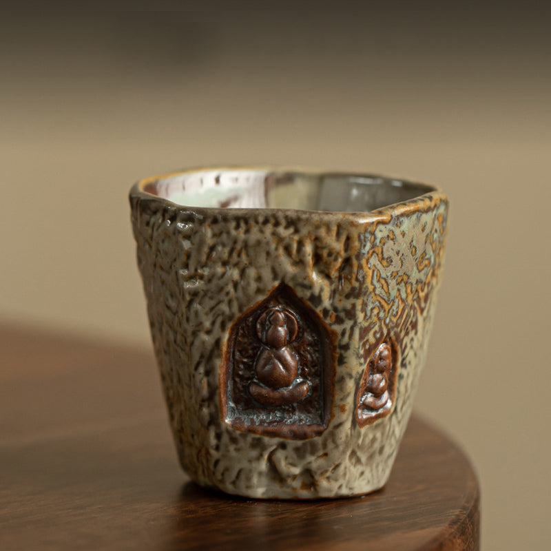 Buddha Stonesヴィンテージ 敦煌色仏彫刻ティーカップ カンフーティーカップ
