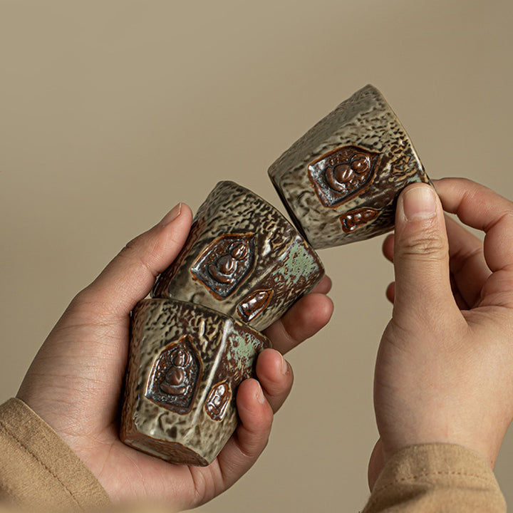 Buddha Stonesヴィンテージ 敦煌色仏彫刻ティーカップ カンフーティーカップ