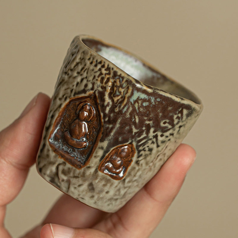 Buddha Stonesヴィンテージ 敦煌色仏彫刻ティーカップ カンフーティーカップ