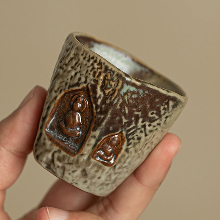 Buddha Stonesヴィンテージ 敦煌色仏彫刻ティーカップ カンフーティーカップ