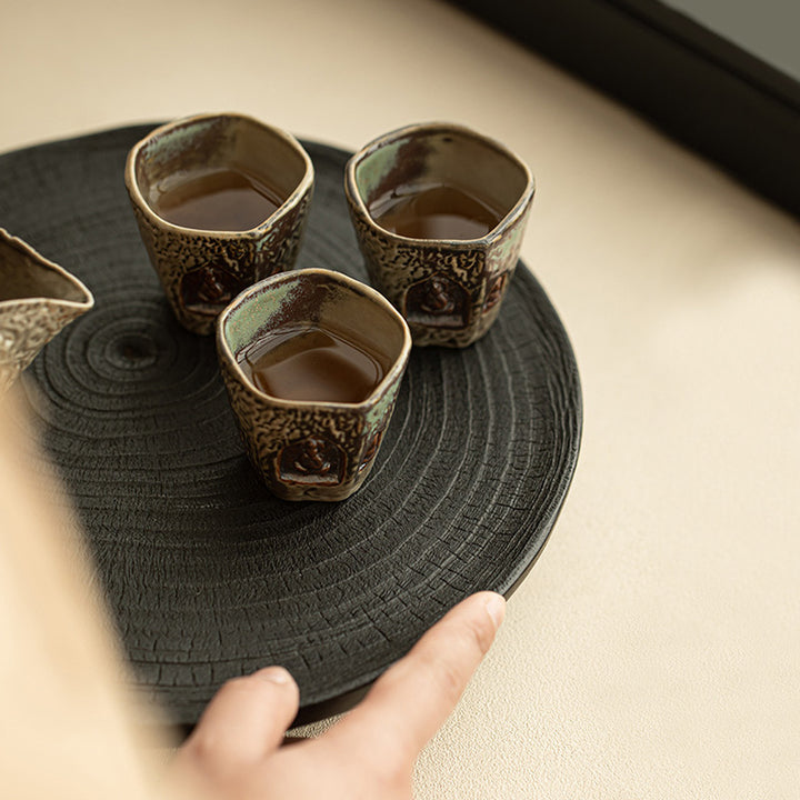 Buddha Stonesヴィンテージ 敦煌色仏彫刻ティーカップ カンフーティーカップ
