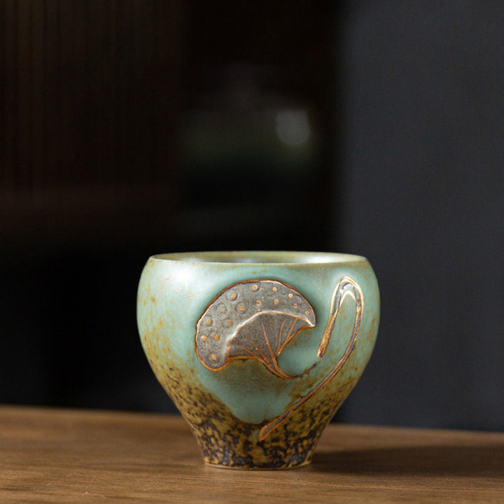 Buddha Stones蓮の鞘彫刻ティーカップカンフーティーカップ