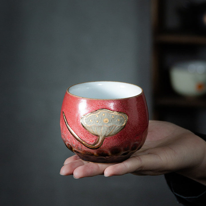 Buddha Stones蓮の鞘彫刻ティーカップカンフーティーカップ