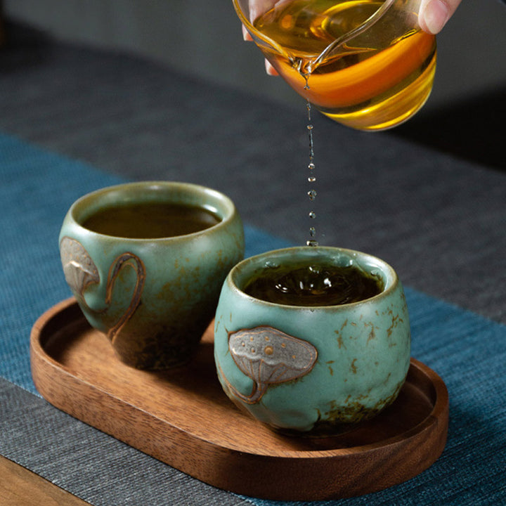 Buddha Stones蓮の鞘彫刻ティーカップカンフーティーカップ