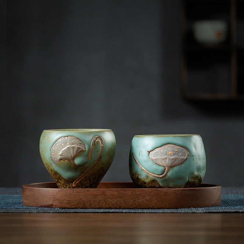 Buddha Stones蓮の鞘彫刻ティーカップカンフーティーカップ