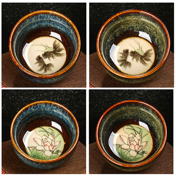 Buddha Stones蓮 龍 鳳凰 鯉 中国 建璽 陶器 ティーカップ カンフー ティーカップ 110ml