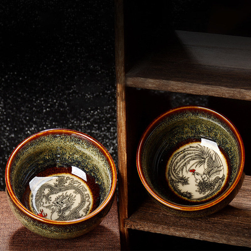 Buddha Stones蓮 龍 鳳凰 鯉 中国 建璽 陶器 ティーカップ カンフー ティーカップ 110ml