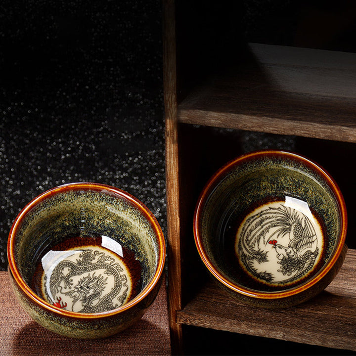 Buddha Stones蓮 龍 鳳凰 鯉 中国 建璽 陶器 ティーカップ カンフー ティーカップ 110ml