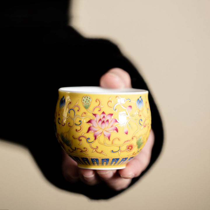 Buddha Stones蓮の花模様 陶器 ティーカップ カンフーティーカップ 80ml