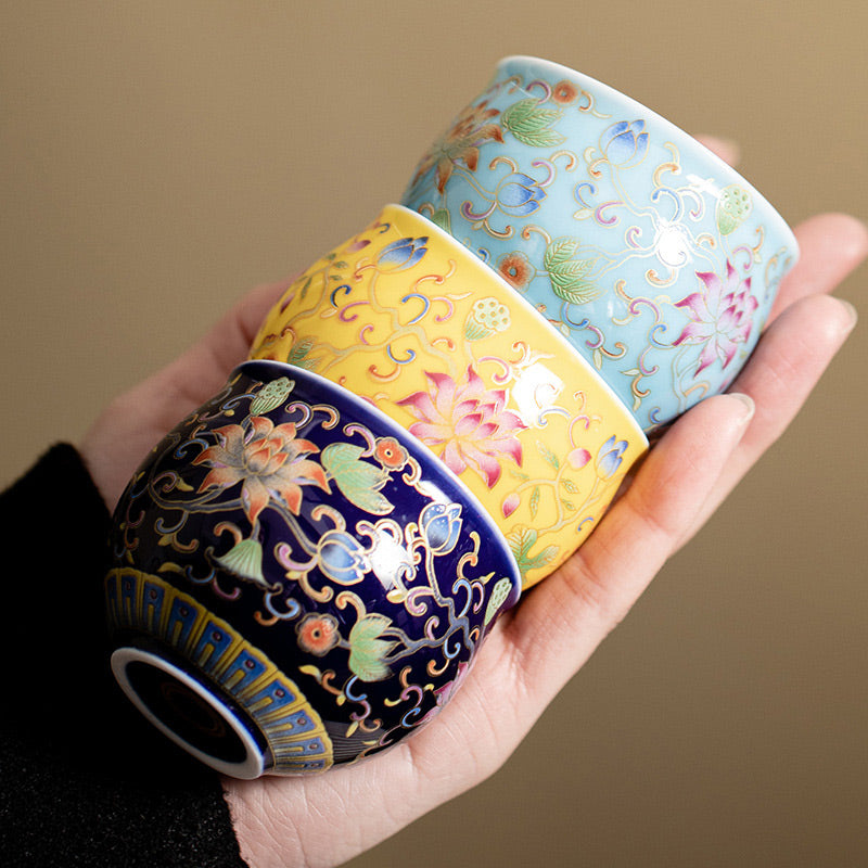 Buddha Stones蓮の花模様 陶器 ティーカップ カンフーティーカップ 80ml