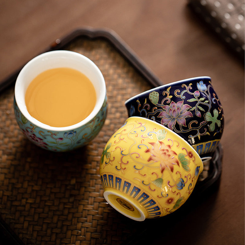 Buddha Stones蓮の花模様 陶器 ティーカップ カンフーティーカップ 80ml