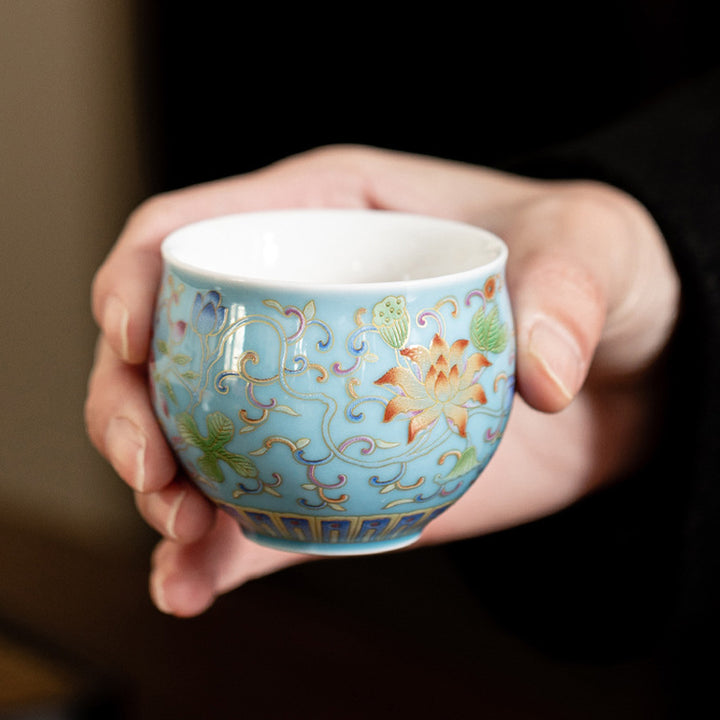 Buddha Stones蓮の花模様 陶器 ティーカップ カンフーティーカップ 80ml