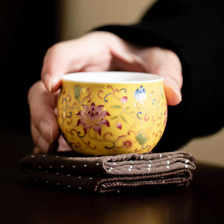Buddha Stones蓮の花模様 陶器 ティーカップ カンフーティーカップ 80ml