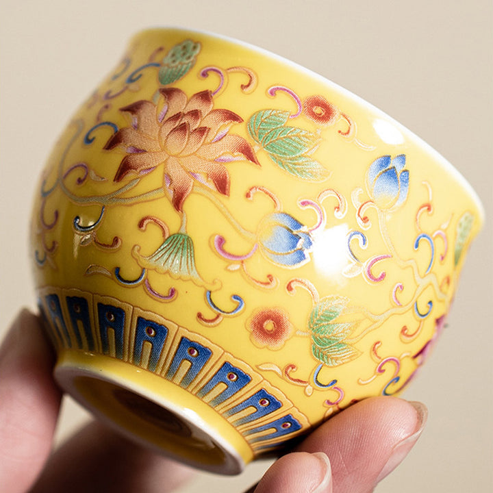 Buddha Stones蓮の花模様 陶器 ティーカップ カンフーティーカップ 80ml