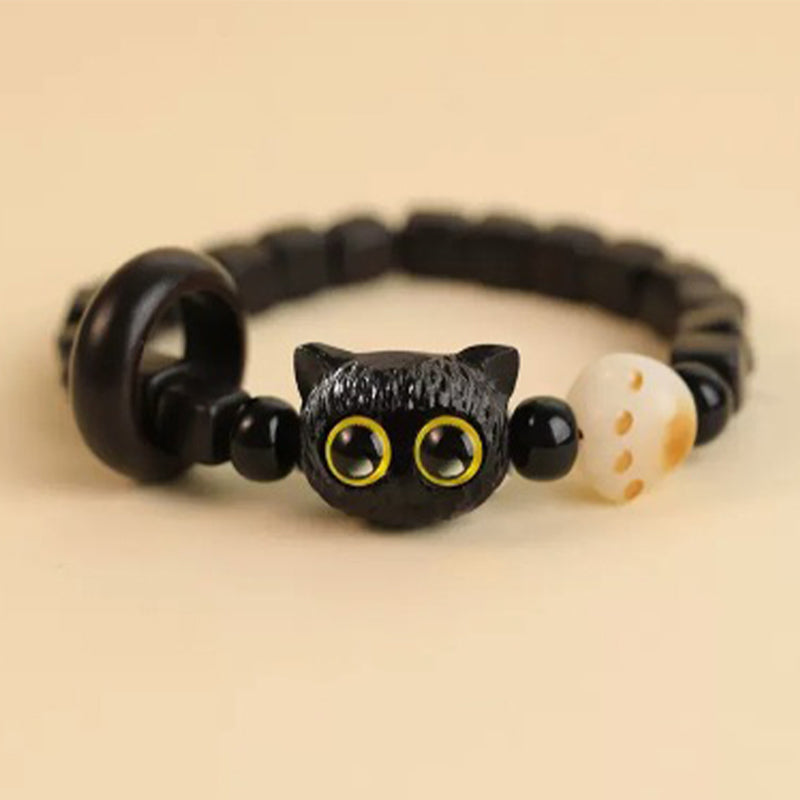 Buddha Stonesかわいい黒檀猫の頭の模様 平和のブレスレット - 黒檀猫菩提樹（手首周り14～16cm） - image 9